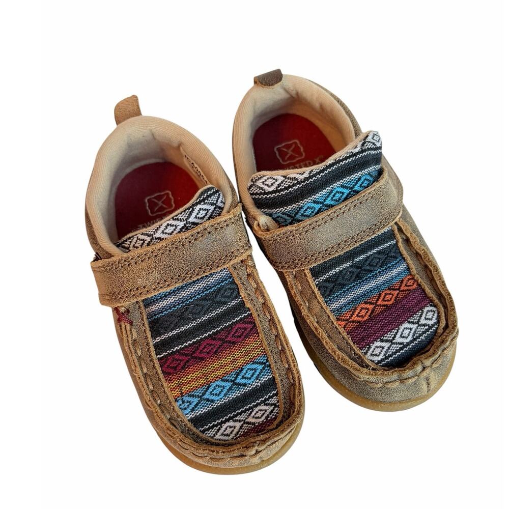 Twisted X Little Kid Brown Bomber Driving Mocs Canvas / Serape Inlay Toddler 7 - Picture 2 of 11
